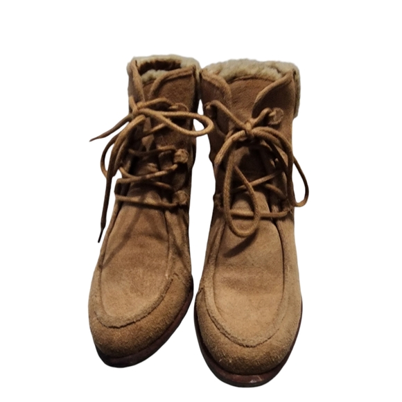 UGG Chestnut Lace Up Analise Heeled Suede Chunky Heel  Ankle Boot - Picture 3 of 9